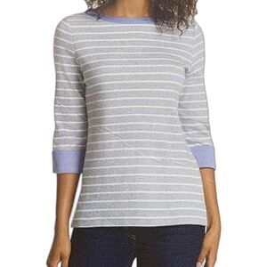 Nautica Women's Gray Striped Cuffed 3/4 Sleeve Chambray Top Size Large